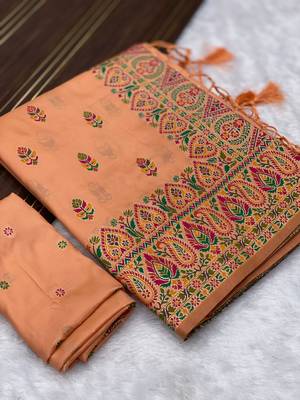 Peach Color Premium Pashmina Silk Saree 3