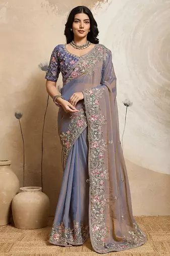 premium soft moss chiffon saree with cutwork embroidery & running blouse  wedding & party wear