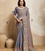 premium soft moss chiffon saree with cutwork embroidery & running blouse  wedding & party wear