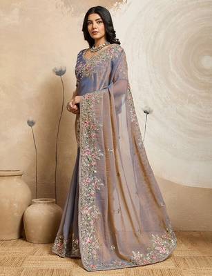 premium soft moss chiffon saree with cutwork embroidery & running blouse  wedding & party wear 2
