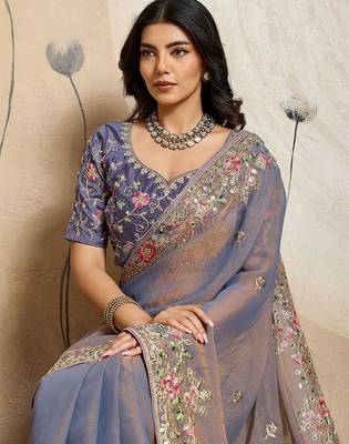 premium soft moss chiffon saree with cutwork embroidery & running blouse  wedding & party wear 3