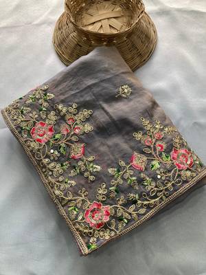 premium soft moss chiffon saree with cutwork embroidery & running blouse  wedding & party wear 4