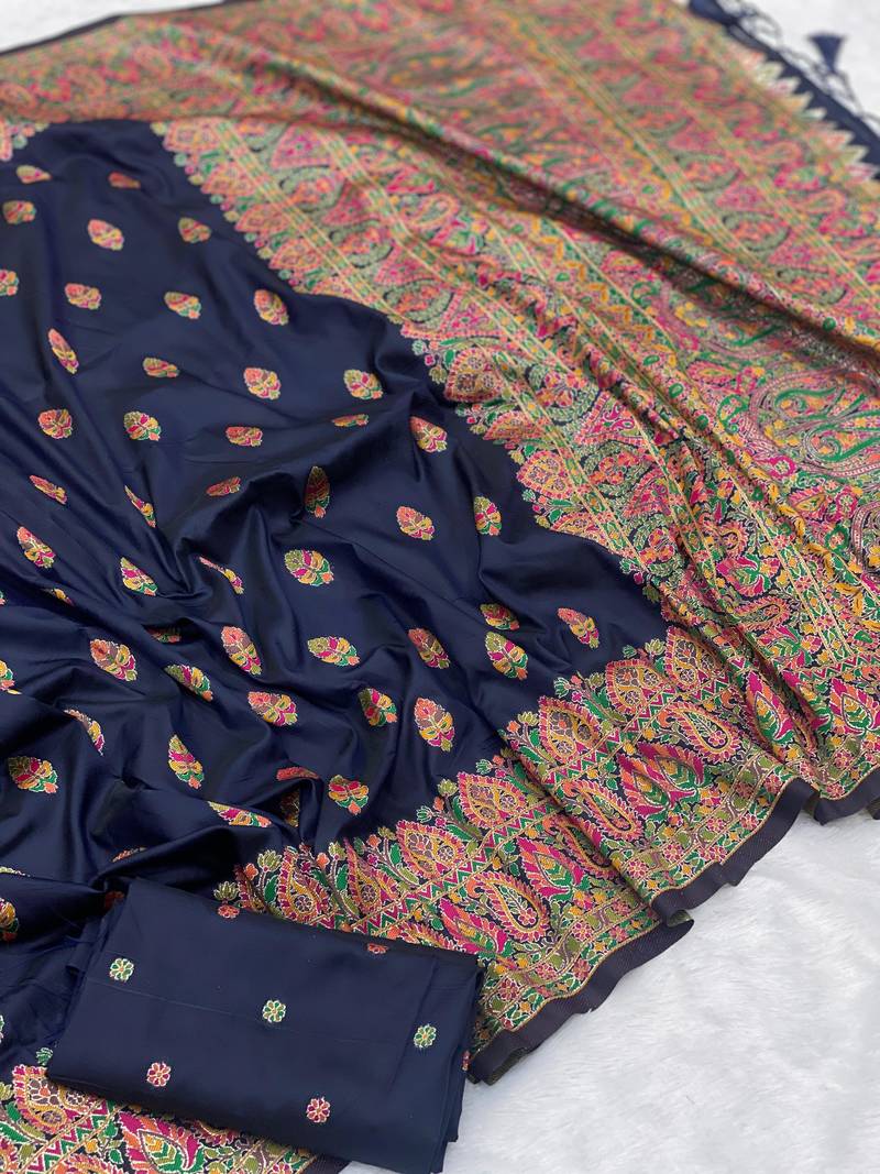 Navy Blue Color Premium Pashmina Silk Saree