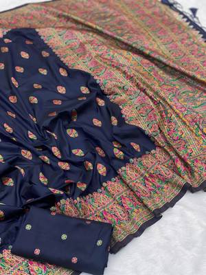 Navy Blue Color Premium Pashmina Silk Saree 1