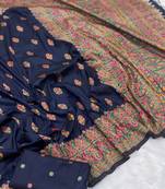 Navy Blue Color Premium Pashmina Silk Saree