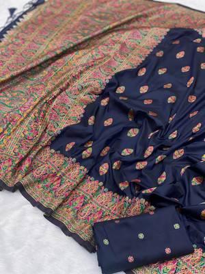 Navy Blue Color Premium Pashmina Silk Saree 2