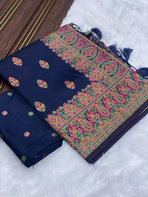 Navy Blue Color Premium Pashmina Silk Saree 3