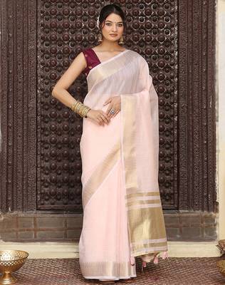 Ligth pink plan cotton saree casual wear saree with blouse 1