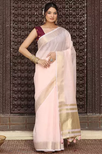 Ligth pink plan cotton saree casual wear saree with blouse