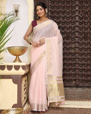Ligth pink plan cotton saree casual wear saree with blouse 2