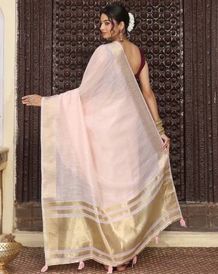 Ligth pink plan cotton saree casual wear saree with blouse 3