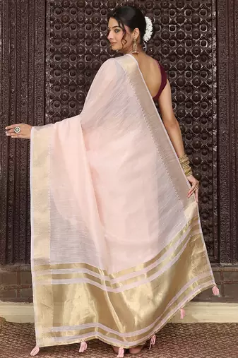 Ligth pink plan cotton saree casual wear saree with blouse