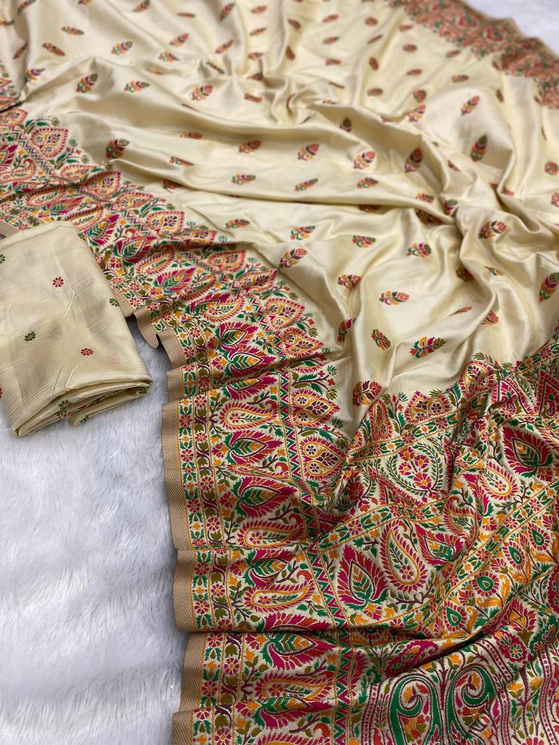 Cream Color Premium Pashmina Silk Saree