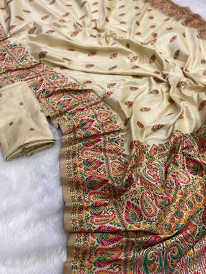 Cream Color Premium Pashmina Silk Saree 1