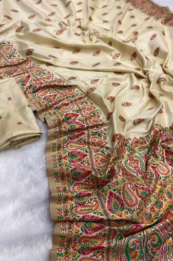 Cream Color Premium Pashmina Silk Saree