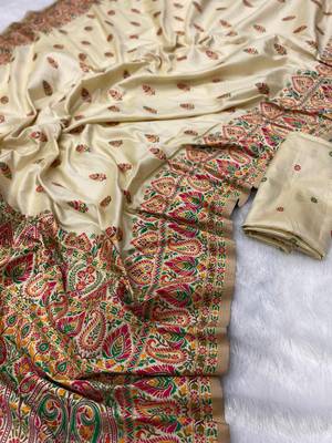 Cream Color Premium Pashmina Silk Saree 2
