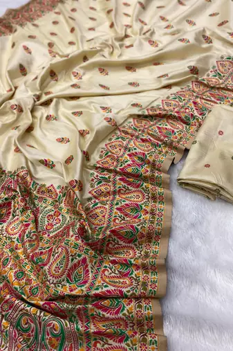 Cream Color Premium Pashmina Silk Saree