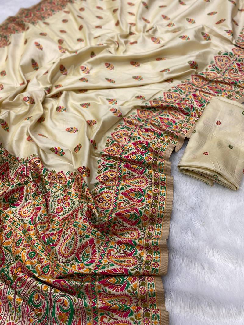 Cream Color Premium Pashmina Silk Saree