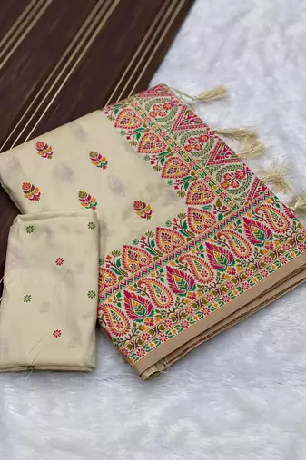 Cream Color Premium Pashmina Silk Saree