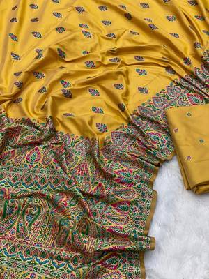Yellow Color Premium Pashmina Silk Saree 2