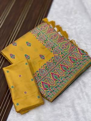 Yellow Color Premium Pashmina Silk Saree 3