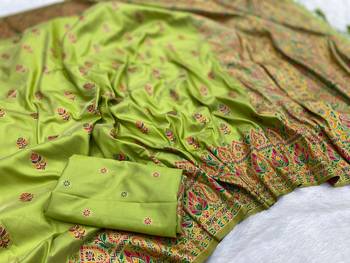 Parrot Green Color Premium Pashmina Silk Saree 1