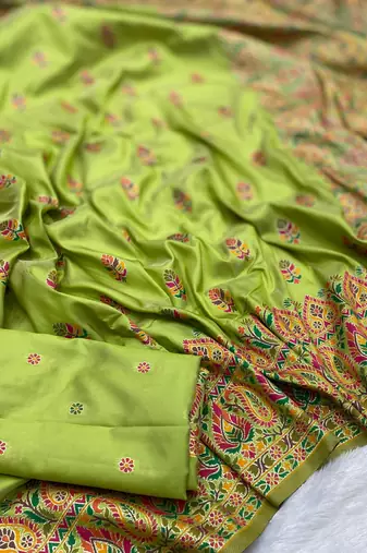 Parrot Green Color Premium Pashmina Silk Saree