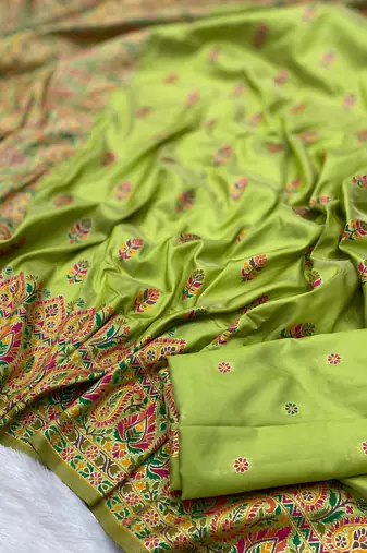 Parrot Green Color Premium Pashmina Silk Saree