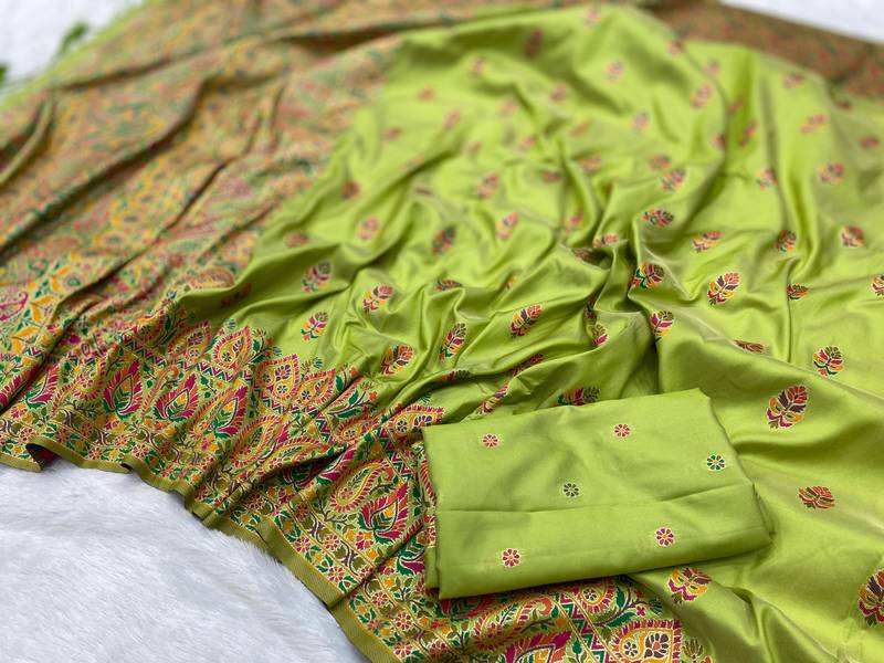 Parrot Green Color Premium Pashmina Silk Saree