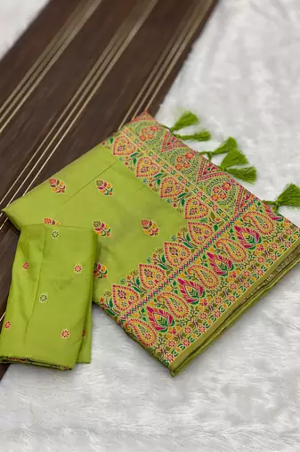 Parrot Green Color Premium Pashmina Silk Saree