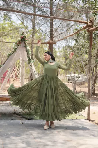 Faux Georgette Sequence Embroidered Readymade Gown with Dupatta Designer Festive & Wedding Wear