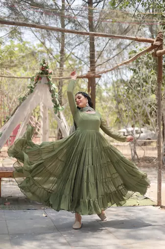 Faux Georgette Sequence Embroidered Readymade Gown with Dupatta Designer Festive & Wedding Wear