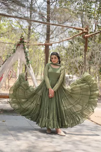 Faux Georgette Sequence Embroidered Readymade Gown with Dupatta Designer Festive & Wedding Wear