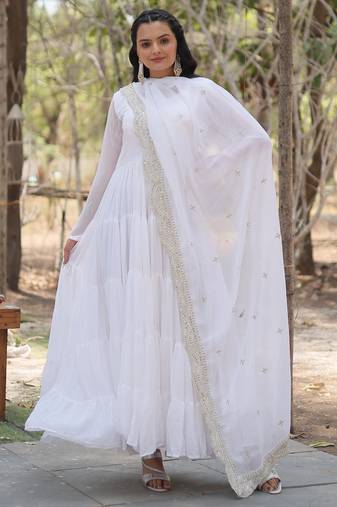 Faux Georgette Sequence Embroidered Readymade Gown with Dupatta Festive & Occasion Wear