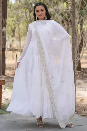 Faux Georgette Sequence Embroidered Readymade Gown with Dupatta Festive & Occasion Wear