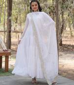 Faux Georgette Sequence Embroidered Readymade Gown with Dupatta Festive & Occasion Wear