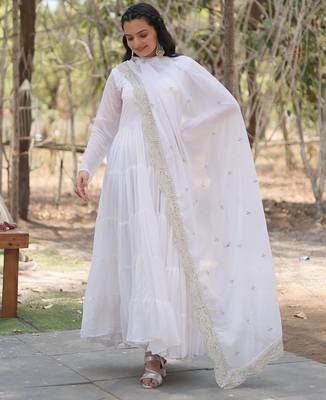 Faux Georgette Sequence Embroidered Readymade Gown with Dupatta Festive & Occasion Wear 2