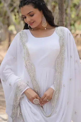 Faux Georgette Sequence Embroidered Readymade Gown with Dupatta Festive & Occasion Wear