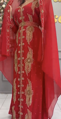  Red Designer Stitched Kaftan with Heavy Handwork Golden Hand Embroidery & Matching Belt 2