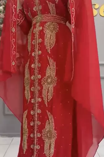  Red Designer Stitched Kaftan with Heavy Handwork Golden Hand Embroidery & Matching Belt