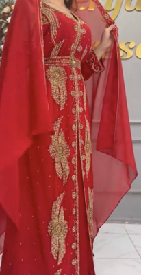  Red Designer Stitched Kaftan with Heavy Handwork Golden Hand Embroidery & Matching Belt 3