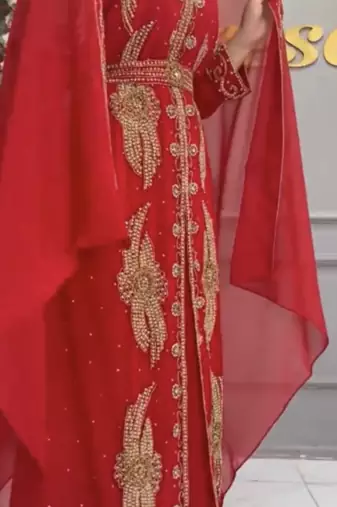  Red Designer Stitched Kaftan with Heavy Handwork Golden Hand Embroidery & Matching Belt