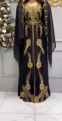 Royal Black Designer Stitched Kaftan with Heavy Handwork Golden Hand Embroidery & Belt 1