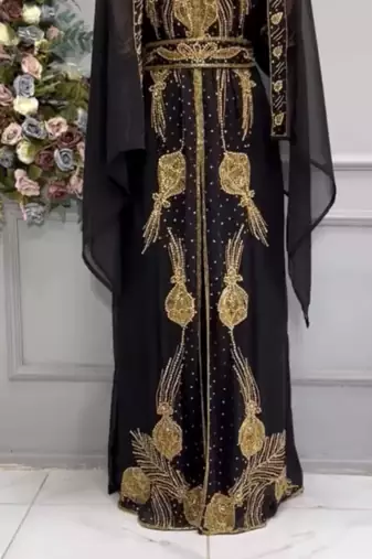 Royal Black Designer Stitched Kaftan with Heavy Handwork Golden Hand Embroidery & Belt