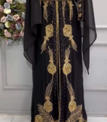 Royal Black Designer Stitched Kaftan with Heavy Handwork Golden Hand Embroidery & Belt