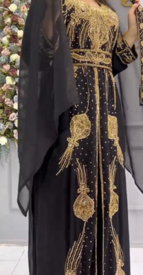 Royal Black Designer Stitched Kaftan with Heavy Handwork Golden Hand Embroidery & Belt 2