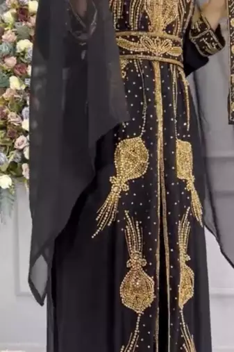 Royal Black Designer Stitched Kaftan with Heavy Handwork Golden Hand Embroidery & Belt
