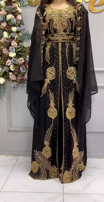 Royal Black Designer Stitched Kaftan with Heavy Handwork Golden Hand Embroidery & Belt 3