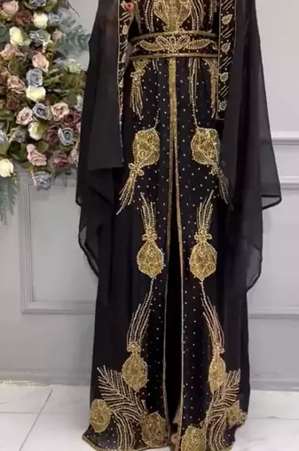 Royal Black Designer Stitched Kaftan with Heavy Handwork Golden Hand Embroidery & Belt