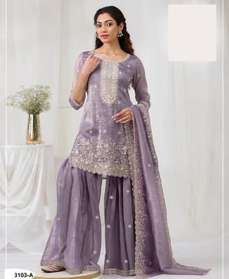 Light purple crush georgette Embroidered Salwar suit-Full Stitched Free size 1